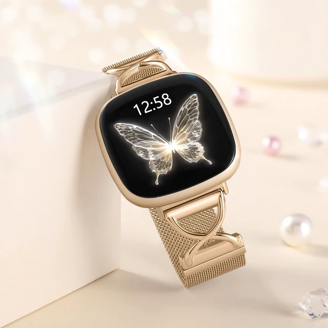 Alt view image 7 of 7 - X-Shape Metal Band Compatible with Fitbit Versa 4/Sense 2/Versa 3/Sense Bands Women Men, Stainless Steel Soft Mesh Loop Strap Replacement for Fitbit Sense 2/Versa 3/Sense/Versa 4 Smartwatch