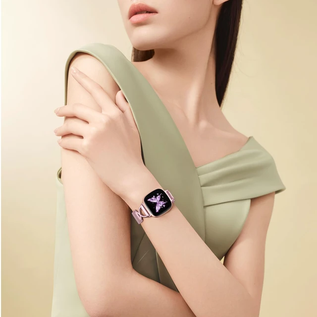 Alt view image 3 of 7 - X-Shape Metal Band Compatible with Fitbit Versa 4/Sense 2/Versa 3/Sense Bands Women Men, Stainless Steel Soft Mesh Loop Strap Replacement for Fitbit Sense 2/Versa 3/Sense/Versa 4 Smartwatch