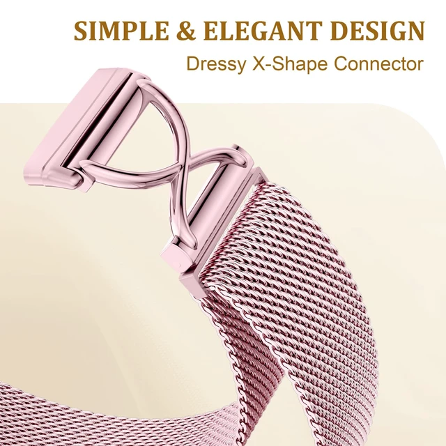 Alt view image 5 of 7 - X-Shape Metal Band Compatible with Fitbit Versa 4/Sense 2/Versa 3/Sense Bands Women Men, Stainless Steel Soft Mesh Loop Strap Replacement for Fitbit Sense 2/Versa 3/Sense/Versa 4 Smartwatch