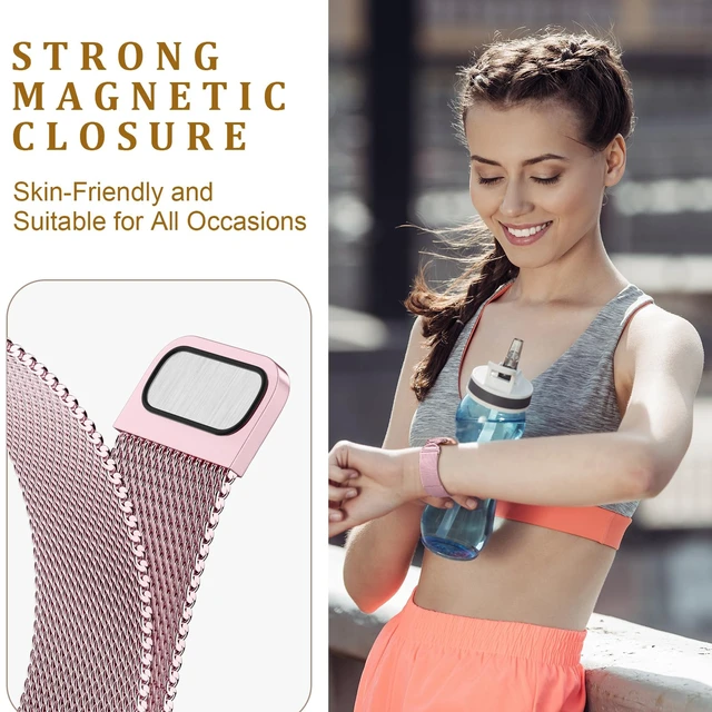 Alt view image 4 of 7 - X-Shape Metal Band Compatible with Fitbit Versa 4/Sense 2/Versa 3/Sense Bands Women Men, Stainless Steel Soft Mesh Loop Strap Replacement for Fitbit Sense 2/Versa 3/Sense/Versa 4 Smartwatch