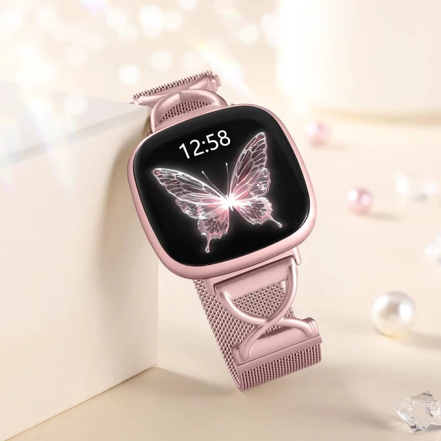 Alt view image 6 of 7 - X-Shape Metal Band Compatible with Fitbit Versa 4/Sense 2/Versa 3/Sense Bands Women Men, Stainless Steel Soft Mesh Loop Strap Replacement for Fitbit Sense 2/Versa 3/Sense/Versa 4 Smartwatch