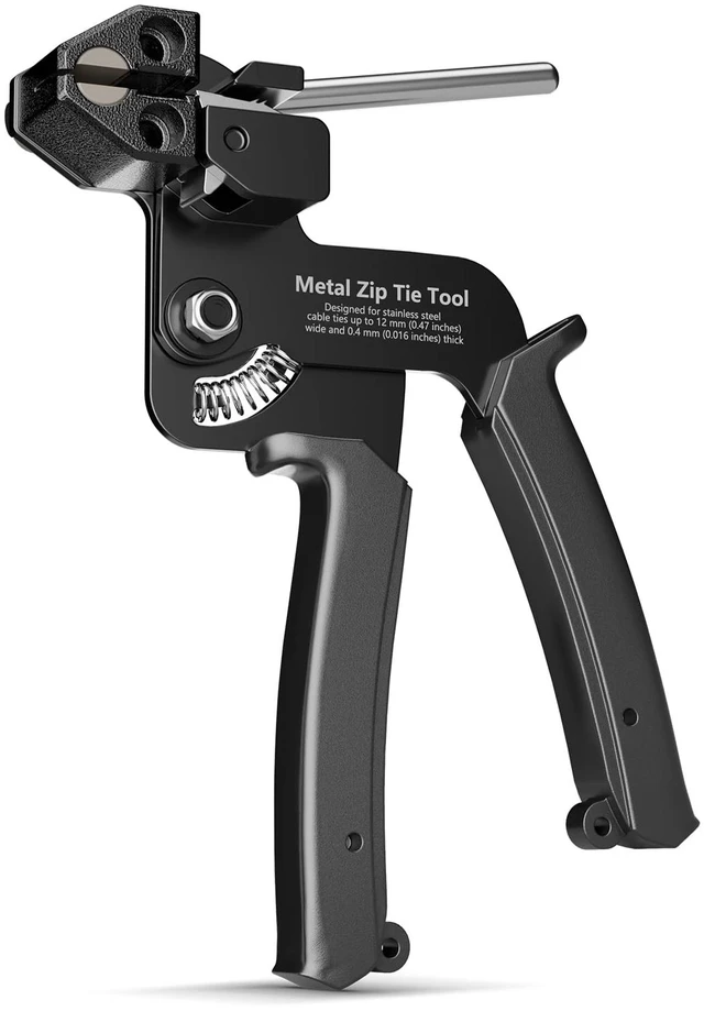 Main image of Metal Zip Tie Tool, Stainless Steel Cable Tie Gun, Black Heavy Duty Zip Tie Cutter, for Metal Zip Ties, Fasten and Cut, for Outdoor Chain Link Fence, Chicken Coop, Exhaust Repair