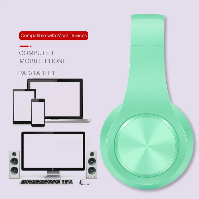 Alt view image 4 of 7 - V5.3 Bluetooth Headphones Over-Ear Wireless Stereo Headset, Green Foldable,Micro SD/TF,FM for Cell Phone,PC,Soft Earmuffs & Light Weight for Prolonged Wearing