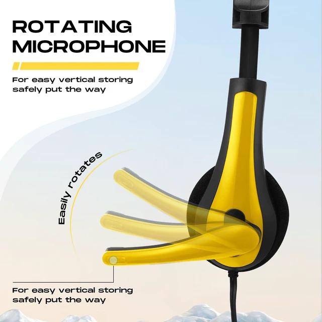 Alt view image 4 of 7 - 20 Pack Bulk Classroom Headphones with Mic Students, Yellow Wired with Microphone, School Library Computer Use, 3.5 mm Universal Plug, Laptops Computer Use, for Adults, Classroom Supply