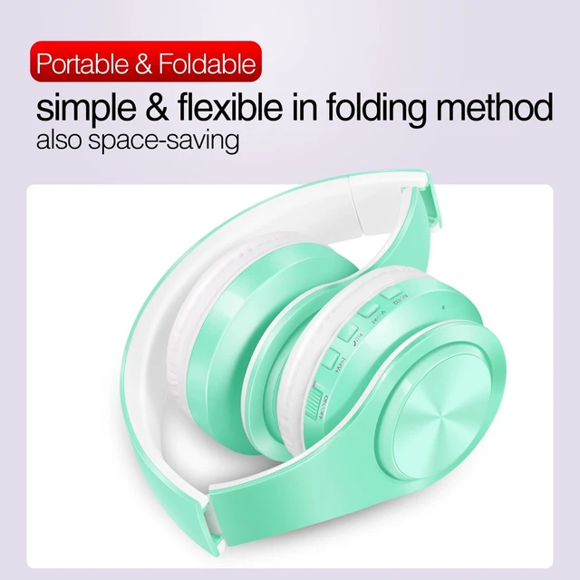 Alt view image 6 of 7 - V5.3 Bluetooth Headphones Over-Ear Wireless Stereo Headset, Green Foldable,Micro SD/TF,FM for Cell Phone,PC,Soft Earmuffs & Light Weight for Prolonged Wearing