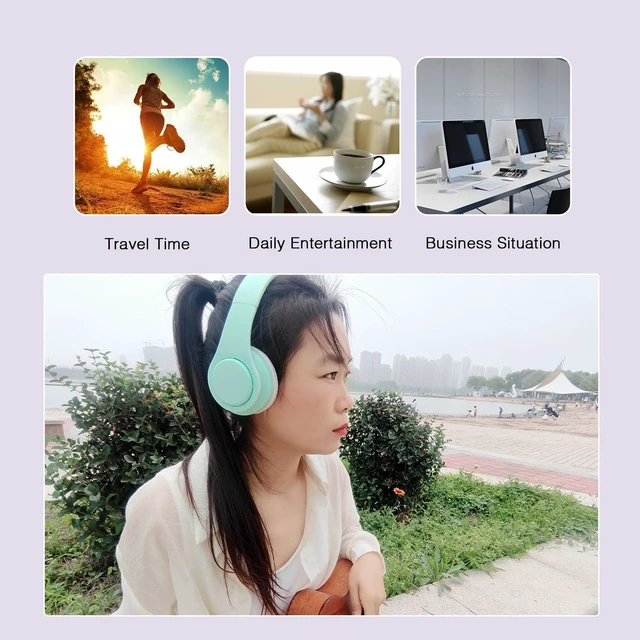 Alt view image 7 of 7 - V5.3 Bluetooth Headphones Over-Ear Wireless Stereo Headset, Green Foldable,Micro SD/TF,FM for Cell Phone,PC,Soft Earmuffs & Light Weight for Prolonged Wearing