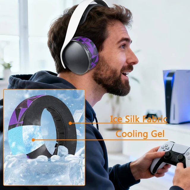 Alt view image 5 of 6 - Earpads for Sony PS5 Pulse 3D Wireless Headset, Cooling Gel Replacement Ear Pad Cushions with Noise Isolation Foam - Purple Black