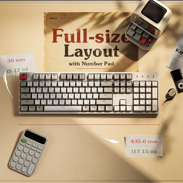 Alt view image 2 of 7 - C2 Full Size Wired Mechanical Keyboard, Hot-Swappable, Retro ABS Keycaps with Red Switch, USB-C Connection, Ergonomic Support, Non-Backlit Design, Compatible with Mac Windows