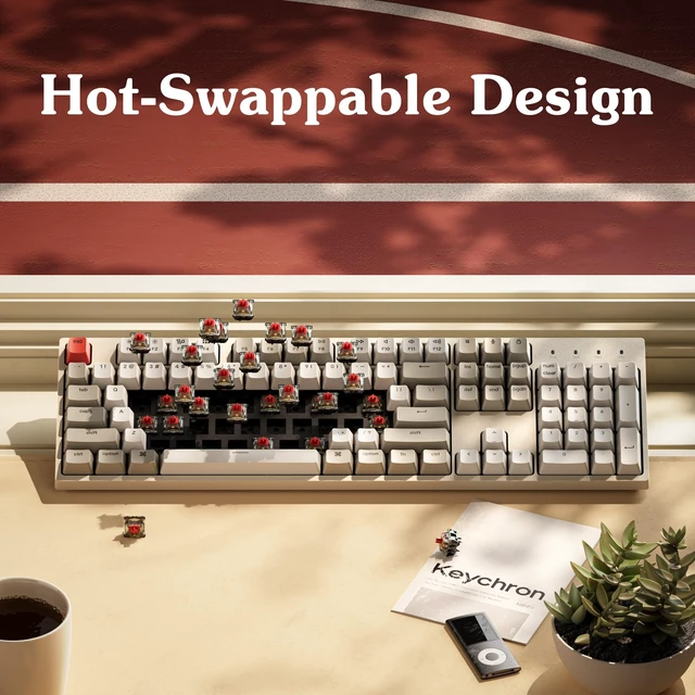 Alt view image 5 of 7 - C2 Full Size Wired Mechanical Keyboard, Hot-Swappable, Retro ABS Keycaps with Red Switch, USB-C Connection, Ergonomic Support, Non-Backlit Design, Compatible with Mac Windows