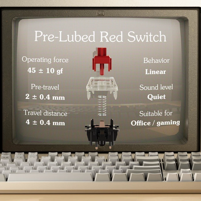 Alt view image 7 of 7 - C2 Full Size Wired Mechanical Keyboard, Hot-Swappable, Retro ABS Keycaps with Red Switch, USB-C Connection, Ergonomic Support, Non-Backlit Design, Compatible with Mac Windows