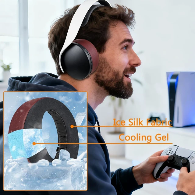 Alt view image 5 of 7 - Earpads for Sony PS5 Pulse 3D Wireless Headset, Cooling Gel Replacement Ear Pad Cushions with Noise Isolation Foam - Burgundy