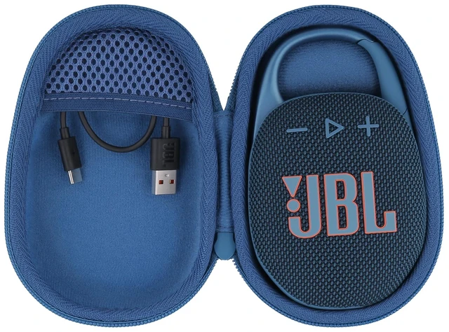 Main image of Hard Carrying Case for JBL Clip 5 Portable Mini Speaker, Blue 1:1 Molded Interior, Soft Anti-Static Velvet Lining, Cable Storage, Secure Fit, Carabiner, High-Density EVA Shell