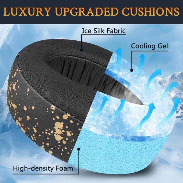 Alt view image 6 of 7 - Earpads for Sony PS5 Pulse 3D Wireless Headset, Cooling Gel Replacement Ear Pad Cushions with Noise Isolation Foam - Black Gold