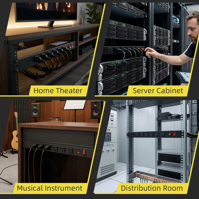 Alt view image 7 of 7 - 12-Outlet 1U Rack Mount Power Strip PDU for Server Racks 1u Rackmount Saves Cabinet Space; Front And Rear Outlets Ease Cabling;Wide-Spacing Sockets,10ft Cord, Server/Network/AV Racks
