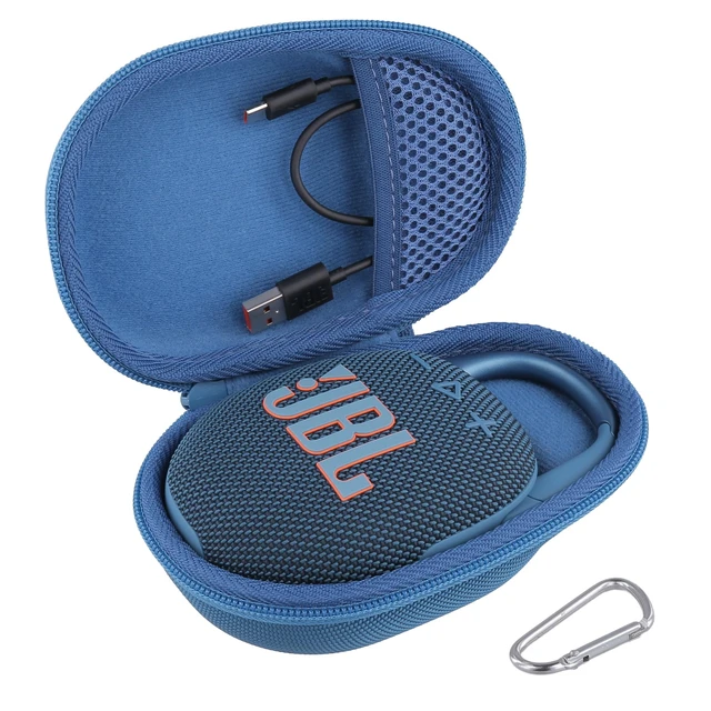 Alt view image 2 of 7 - Hard Carrying Case for JBL Clip 5 Portable Mini Speaker, Blue 1:1 Molded Interior, Soft Anti-Static Velvet Lining, Cable Storage, Secure Fit, Carabiner, High-Density EVA Shell
