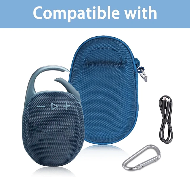 Alt view image 4 of 7 - Hard Carrying Case for JBL Clip 5 Portable Mini Speaker, Blue 1:1 Molded Interior, Soft Anti-Static Velvet Lining, Cable Storage, Secure Fit, Carabiner, High-Density EVA Shell