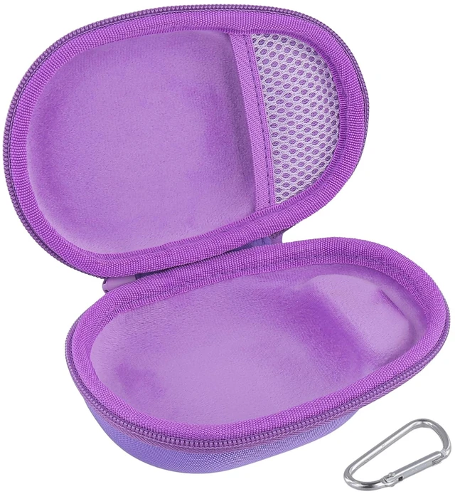Alt view image 3 of 7 - Hard Carrying Case for JBL Clip 5 Portable Mini Speaker, Purple 1:1 Molded Interior, Soft Anti-Static Velvet Lining, Cable Storage, Secure Fit, Carabiner, High-Density EVA Shell