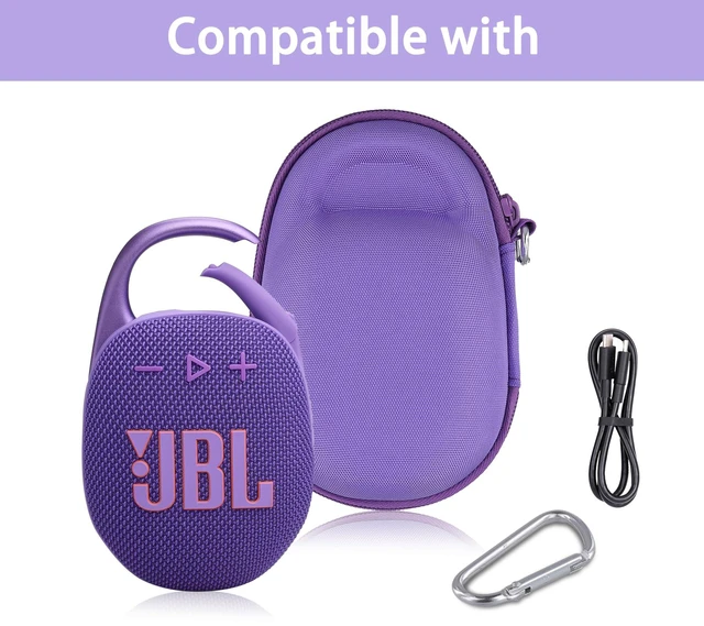Alt view image 4 of 7 - Hard Carrying Case for JBL Clip 5 Portable Mini Speaker, Purple 1:1 Molded Interior, Soft Anti-Static Velvet Lining, Cable Storage, Secure Fit, Carabiner, High-Density EVA Shell