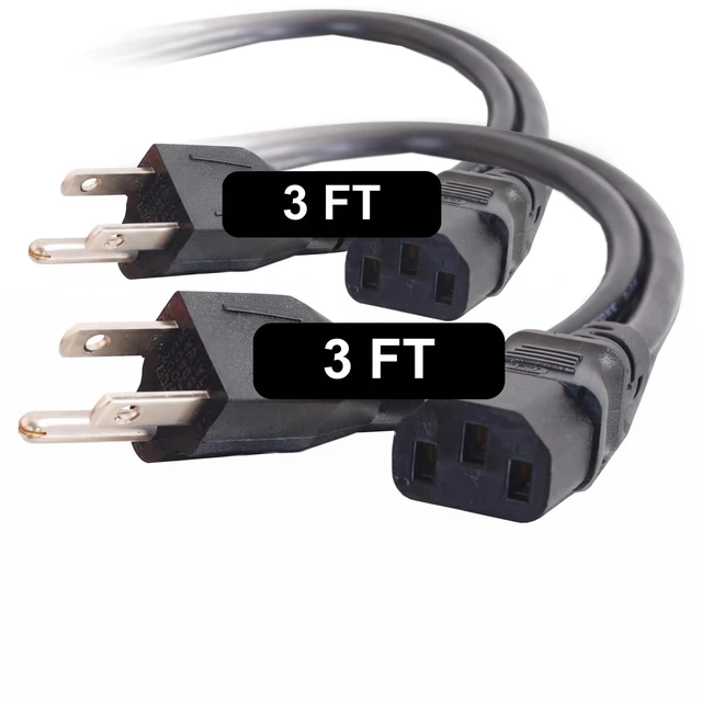 Main image of 3FT Replacement AC Power Cord - Power Cable for Electronics, TV, Computer, Printer, Radio, Monitor, Samsung, Dell, Vizio, LG, Asus, Laptop and More (03129) (Pack of 2)