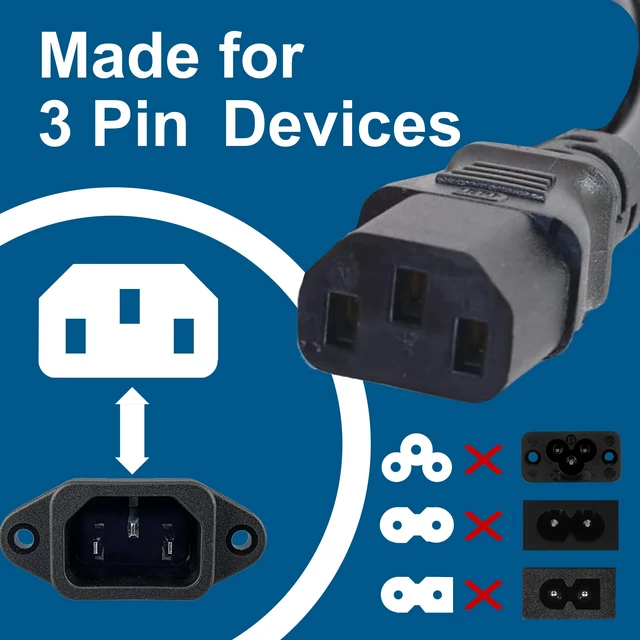 Alt view image 3 of 5 - 3FT Replacement AC Power Cord - Power Cable for Electronics, TV, Computer, Printer, Radio, Monitor, Samsung, Dell, Vizio, LG, Asus, Laptop and More (03129) (Pack of 2)