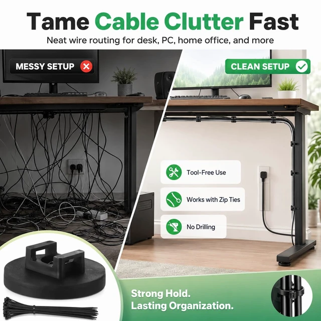 Alt view image 5 of 7 - 12 Pcs Magnetic Cable Tie Mounts with 100 Cable Ties, 43mm, Black 43mm magnetic cable tie mounts with 100 ties for desk, PC, garage, workshop and home office wire sorting