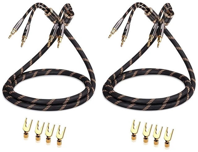 Main image of A Pair Audiophile Speaker Cable,Convertible Banana Spade Gold Plated Connector,Nylon Braid,HiFi Quality Cable(4.9ft/1.5M,2 Cables for 2 Speakers)
