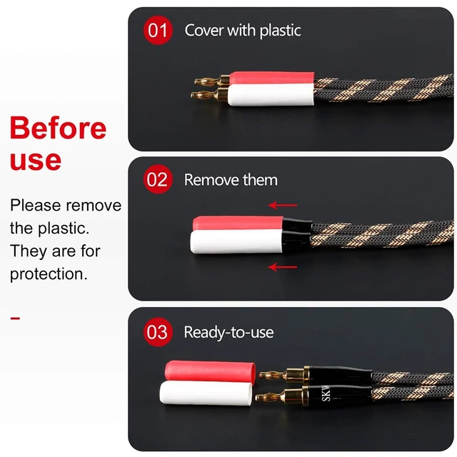 Alt view image 6 of 7 - A Pair Audiophile Speaker Cable,Convertible Banana Spade Gold Plated Connector,Nylon Braid,HiFi Quality Cable(4.9ft/1.5M,2 Cables for 2 Speakers)