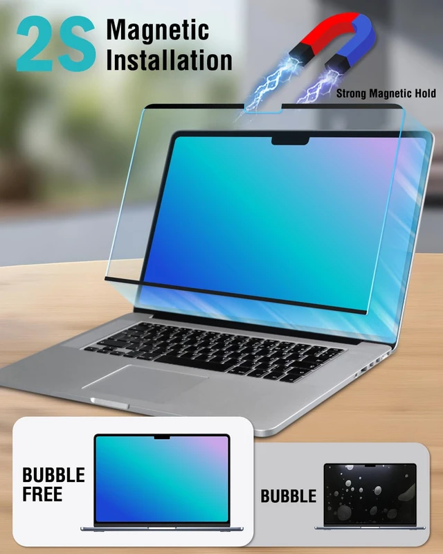 Alt view image 2 of 7 - Magnetic Anti Blue Light Screen Protector Compatible with MacBook Air 13.6 inch (2022-2025, M2, M3, M4), Bubble-Free Install, Removable & Reusable Anti Glare Matte Laptop Screen Shield