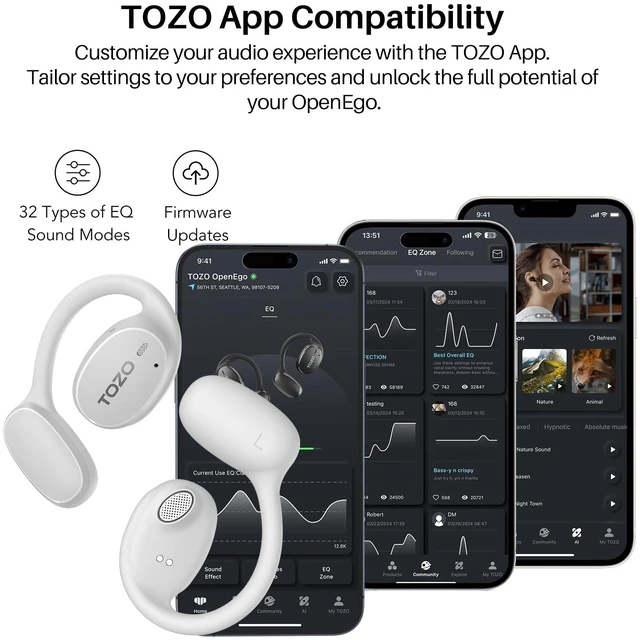 Alt view image 6 of 7 - OpenEgo Open Ear Earbuds 80H Bluetooth 5.3 Headphones Sport Earbuds Open Ear Structure with Earhooks, 32 EQ Modes, Digital LED Display,HD Clear Calls, Comfort Wear For Running Office Snow White