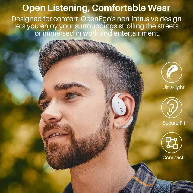 Alt view image 7 of 7 - OpenEgo Open Ear Earbuds 80H Bluetooth 5.3 Headphones Sport Earbuds Open Ear Structure with Earhooks, 32 EQ Modes, Digital LED Display,HD Clear Calls, Comfort Wear For Running Office Snow White