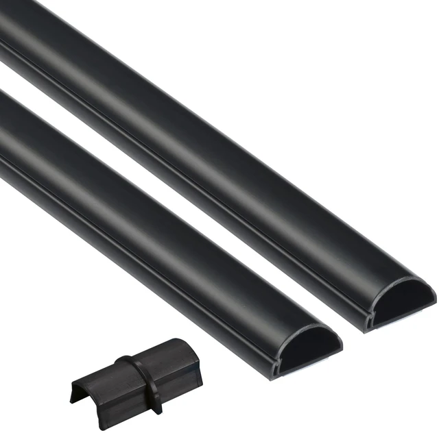 Main image of 31.4in TV Cord Hider, Patented Half Round Cable Cover, Hide Wall Mount TV Wires, Hinged One-Piece Cable Concealer, Adhesive, Decorative Raceway - 2X 1.18in W x 0.59in H x 15.7in L - Black