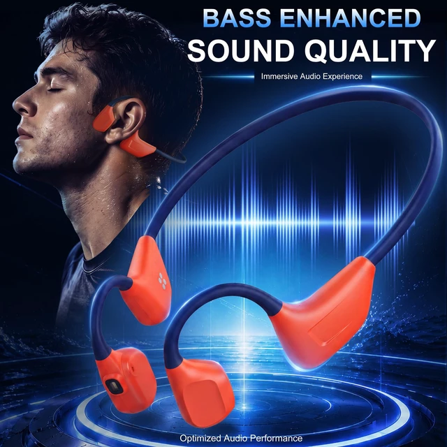 Alt view image 6 of 7 - Bone Conduction Headphones, Open-Ear Swimming Headphones Orange IPX8 Waterproof, 32GB MP3 Storage, Bluetooth 6.0, 0.92 oz (26g) Lightweight, Up to 9H Playtime for Swimming & Sports