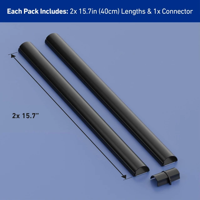 Alt view image 4 of 7 - 31.4in TV Cord Hider, Patented Half Round Cable Cover, Hide Wall Mount TV Wires, Hinged One-Piece Cable Concealer, Adhesive, Decorative Raceway - 2X 1.18in W x 0.59in H x 15.7in L - Black