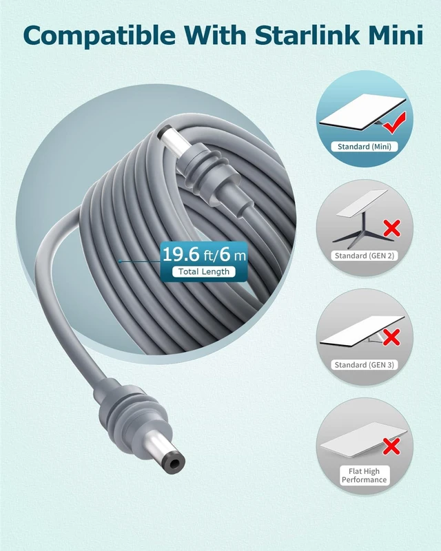 Alt view image 3 of 6 - Starlink Mini DC Power Cable 20FT Long Replacement Power Charging Cable | 5521 DC to DC Power Cord,6M/20FT Starlink Mini Accessories Waterproof Power Cable,18AWG Extension Cable