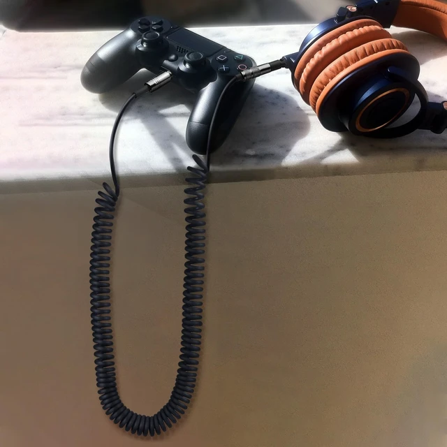 Alt view image 2 of 7 - Coiled Audio Cable for ATH-M50X, ATH-M40X, ATH-M70X Gaming Headsets 2.5mm to 3.5mm Extension Aux Cord Wire, 5ft to 16ft