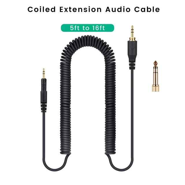 Alt view image 5 of 7 - Coiled Audio Cable for ATH-M50X, ATH-M40X, ATH-M70X Gaming Headsets 2.5mm to 3.5mm Extension Aux Cord Wire, 5ft to 16ft