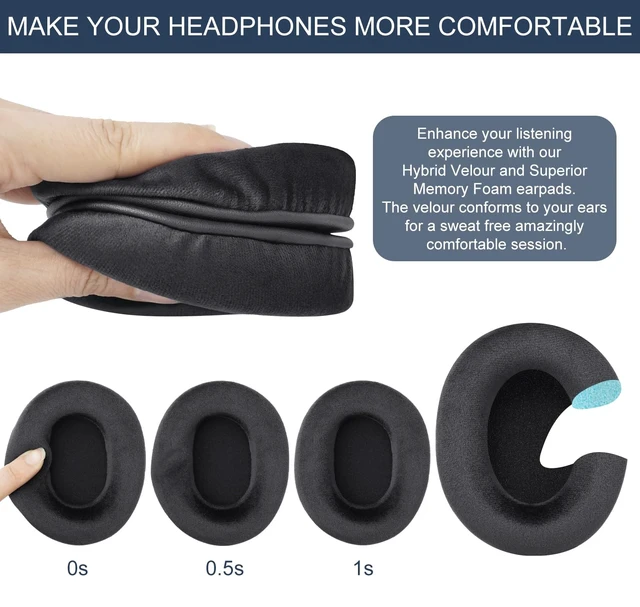 Alt view image 4 of 7 - GVOEARS Replacement Earpads for Audio Technica ATH M50X / M50BT / M40X Also for HyperX Cloud & Alpha, Steelseries Arctis, Sony MDR-7506 Series & More, Extra Velour Thicker, Memory Foam Black