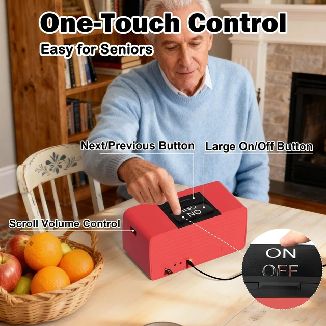 Alt view image 2 of 7 - One-Button Simple Music Player for Seniors & Elderly MP3 Music Player Device with 32GB TF Card for Dementia Patients, Gift for Alzheimers, Visually & Mobility-Impaired, Red