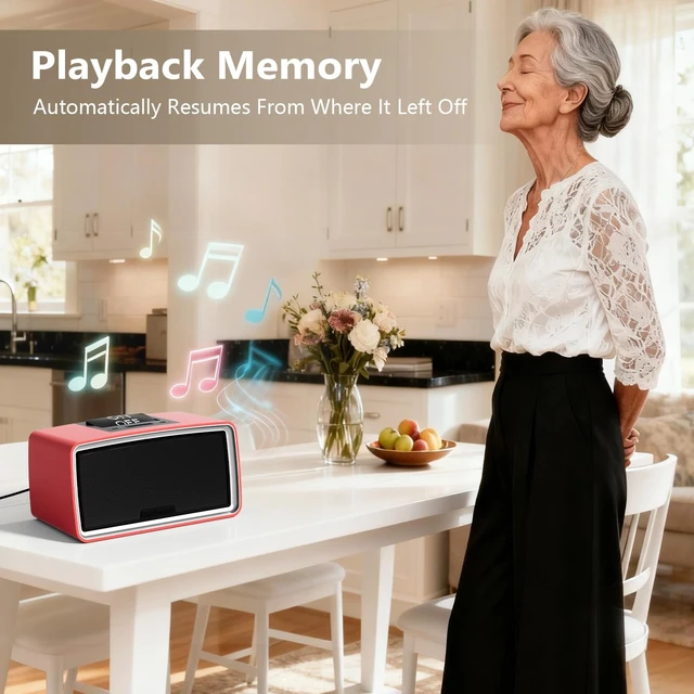 Alt view image 4 of 7 - One-Button Simple Music Player for Seniors & Elderly MP3 Music Player Device with 32GB TF Card for Dementia Patients, Gift for Alzheimers, Visually & Mobility-Impaired, Red