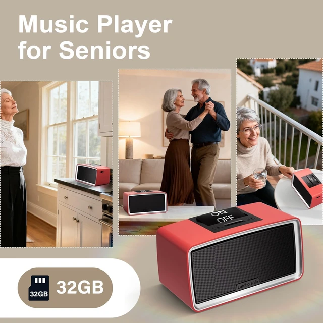 Alt view image 7 of 7 - One-Button Simple Music Player for Seniors & Elderly MP3 Music Player Device with 32GB TF Card for Dementia Patients, Gift for Alzheimers, Visually & Mobility-Impaired, Red