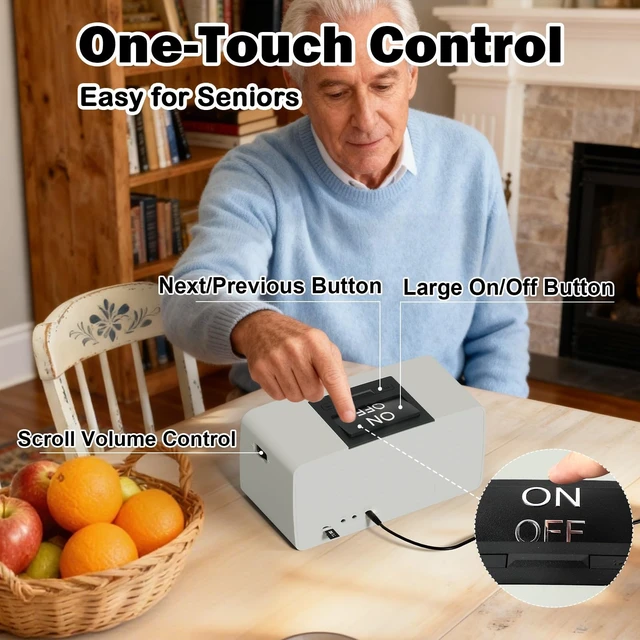 Alt view image 2 of 7 - One-Button Simple Music Player for Seniors & Elderly MP3 Music Player Device with 32GB TF Card for Dementia Patients, Gift for Alzheimers, Visually & Mobility-Impaired, Gray