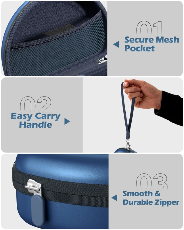Alt view image 4 of 7 - Hard Case for Beats Solo 4/Solo 3 & Studio Pro/Studio 3 -Navy EVA Shockproof Hard Shell, Mesh Pocket for Cables, Portable Travel Storage Bag with Hand Strap, Lightweight Carrying Case