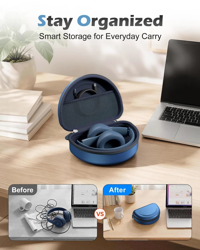 Alt view image 6 of 7 - Hard Case for Beats Solo 4/Solo 3 & Studio Pro/Studio 3 -Navy EVA Shockproof Hard Shell, Mesh Pocket for Cables, Portable Travel Storage Bag with Hand Strap, Lightweight Carrying Case