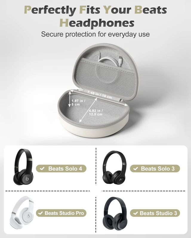 Alt view image 2 of 7 - Hard Case for Beats Solo 4/Solo 3 & Studio Pro/Studio 3 -MatteWhite EVA Shockproof Hard Shell, Mesh Pocket for Cables, Portable Travel Storage Bag with Hand Strap, Lightweight Carrying Case