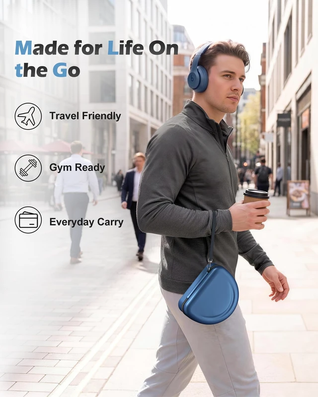 Alt view image 7 of 7 - Hard Case for Beats Solo 4/Solo 3 & Studio Pro/Studio 3 -Navy EVA Shockproof Hard Shell, Mesh Pocket for Cables, Portable Travel Storage Bag with Hand Strap, Lightweight Carrying Case