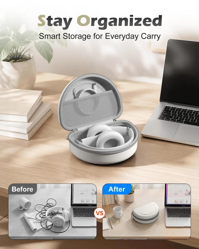 Alt view image 6 of 7 - Hard Case for Beats Solo 4/Solo 3 & Studio Pro/Studio 3 -MatteWhite EVA Shockproof Hard Shell, Mesh Pocket for Cables, Portable Travel Storage Bag with Hand Strap, Lightweight Carrying Case