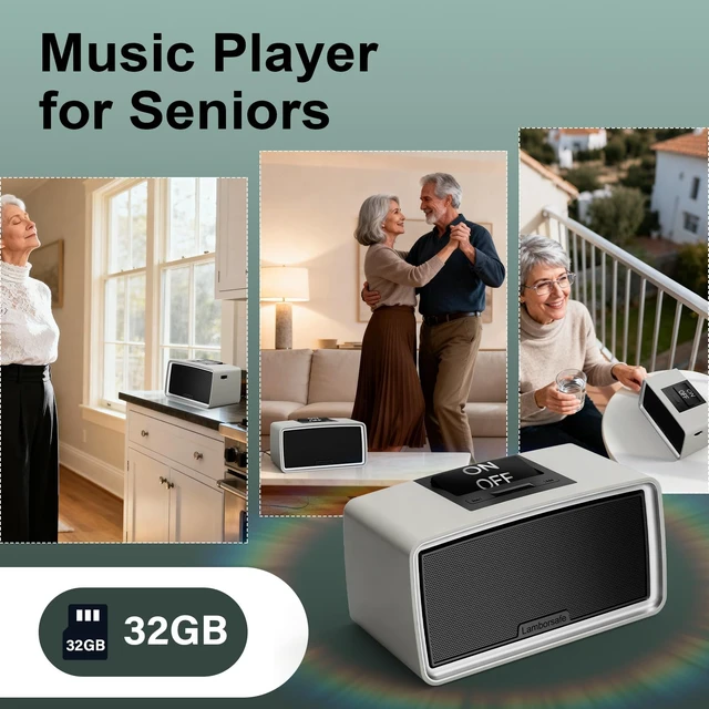 Alt view image 7 of 7 - One-Button Simple Music Player for Seniors & Elderly MP3 Music Player Device with 32GB TF Card for Dementia Patients, Gift for Alzheimers, Visually & Mobility-Impaired, Gray