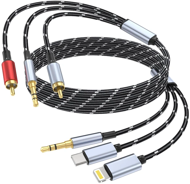 Main image of 3.5mm to RCA Cable, Lightning to RCA Male to Aux Audio Adapter HiFi Sound Headphone Jack Adapter,(3 in 1 Audio Cable) Connector for iPhone/iPad Speaker MP3 Tablet HDTV(4FT)