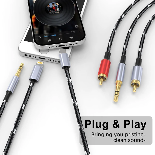Alt view image 4 of 6 - 3.5mm to RCA Cable, Lightning to RCA Male to Aux Audio Adapter HiFi Sound Headphone Jack Adapter,(3 in 1 Audio Cable) Connector for iPhone/iPad Speaker MP3 Tablet HDTV(4FT)