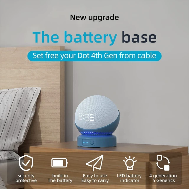 Alt view image 6 of 7 - Battery Base for Echo d0t 5th Generation Portable Echo D0t 4th Generation and Homepod Mini Battery Stand Accessories Not Including DOT Speaker (Blue)